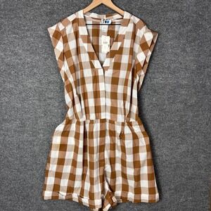 NEW $148 Anthropologie WHIT TWO Plaid V Neck Tie Waist Romper Jumpsuit Plus 3X